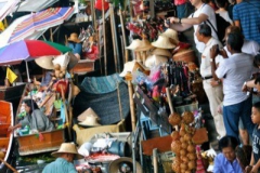 Busy floating market in Bangkok